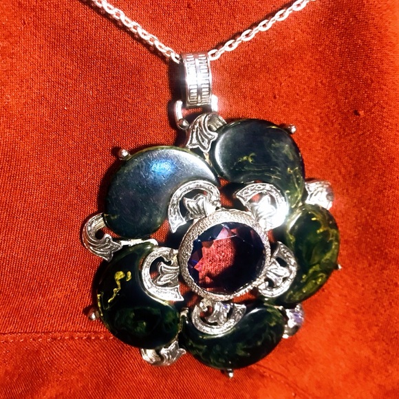 Vintage Arthur Pepper “Art” Silver and Green swirl pendant/necklace - Picture 2 of 13